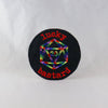 NerdyKeppie's Rainbow "Lucky Bastard" With D20 Embroidered Patch are stitched on black duck cloth and backed by sturdy vinyl fuse.