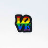 NerdyKeppie's Rainbow Philly LOVE Statue Embroidered Pride Patch are shaped like their namesake and stitched on black duck cloth!