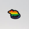 NerdyKeppie's Rainbow Rat Embroidered Pride Patch are shaped like their namesake and stitched on black duck cloth!