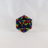 NerdyKeppie's Rainbow Variegated D20 Embroidered Patch are stitched on black duck cloth and backed by sturdy vinyl fuse.
