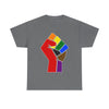 NerdyKeppie Raised Fist Cotton More Color More Pride Tee Shirt. A unisex cotton tee shirt with a Raised Fist design on it. This More Color More Pride tee shirt has a classic fit.