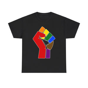 NerdyKeppie Raised Fist Cotton More Color More Pride Tee Shirt. A unisex cotton tee shirt with a Raised Fist design on it. This More Color More Pride tee shirt has a classic fit.
