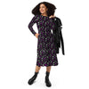 A person wearing a NerdyKeppie Raveyard Ghosts Ace Pride Long Sleeve Midi Dress With Pockets. 