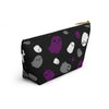 NerdyKeppie Raveyard Ghosts Ace Pride Zipper Pouch with T-Bottom. A zippered accessory/makeup bag featuring a t-bottom and a Raveyard Ghosts pattern in asexual pride colors. This ace pride zipper pouch is fully lined and comes in two sizes.