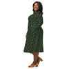 A person wearing a NerdyKeppie Raveyard Ghosts Aro Pride Long Sleeve Midi Dress With Pockets. 