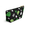NerdyKeppie Raveyard Ghosts Aro Pride Zipper Pouch with T-Bottom. A zippered accessory/makeup bag featuring a t-bottom and a Raveyard Ghosts pattern in aromantic pride colors. This aro pride zipper pouch is fully lined and comes in two sizes.