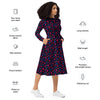 A person wearing a NerdyKeppie Raveyard Ghosts Bi Pride Long Sleeve Midi Dress With Pockets. 