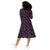 A person wearing a NerdyKeppie Raveyard Ghosts Genderfluid Pride Long Sleeve Midi Dress With Pockets. 