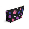 NerdyKeppie Raveyard Ghosts Genderfluid Pride Zipper Pouch with T-Bottom. A zippered accessory/makeup bag featuring a t-bottom and a Raveyard Ghosts pattern in genderfluid pride colors. This genderfluid pride zipper pouch is fully lined and comes in two sizes.