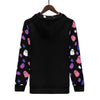 NerdyKeppie Raveyard Ghosts Lightweight Genderfluid Pride Zip Up Hoodie. A black hooded pride flag sweatshirt with zipper and two front pockets. This genderfluid pride hoodie has an Raveyard Ghosts design on its sleeves and inside its hood!