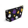 NerdyKeppie Raveyard Ghosts Non-Binary Pride Zipper Pouch with T-Bottom. A zippered accessory/makeup bag featuring a t-bottom and a Raveyard Ghosts pattern in non-binary pride colors. This non-binary pride zipper pouch is fully lined and comes in two sizes.