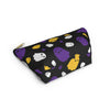 NerdyKeppie Raveyard Ghosts Non-Binary Pride Zipper Pouch with T-Bottom. A zippered accessory/makeup bag featuring a t-bottom and a Raveyard Ghosts pattern in non-binary pride colors. This non-binary pride zipper pouch is fully lined and comes in two sizes.