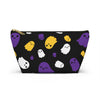 NerdyKeppie Raveyard Ghosts Non-Binary Pride Zipper Pouch with T-Bottom. A zippered accessory/makeup bag featuring a t-bottom and a Raveyard Ghosts pattern in non-binary pride colors. This non-binary pride zipper pouch is fully lined and comes in two sizes.