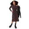 A person wearing a NerdyKeppie Raveyard Ghosts Pan Pride Long Sleeve Midi Dress With Pockets. 