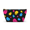 NerdyKeppie Raveyard Ghosts Pan Pride Zipper Pouch with T-Bottom. A zippered accessory/makeup bag featuring a t-bottom and a Raveyard Ghosts pattern in pansexual pride colors. This pan pride zipper pouch is fully lined and comes in two sizes.