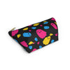 NerdyKeppie Raveyard Ghosts Pan Pride Zipper Pouch with T-Bottom. A zippered accessory/makeup bag featuring a t-bottom and a Raveyard Ghosts pattern in pansexual pride colors. This pan pride zipper pouch is fully lined and comes in two sizes.