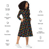 A person wearing a NerdyKeppie Raveyard Ghosts Progress Pride Long Sleeve Midi Dress With Pockets. 