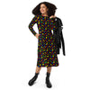 A person wearing a NerdyKeppie Raveyard Ghosts Rainbow Gay Pride Long Sleeve Midi Dress With Pockets. 