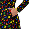 A person wearing a NerdyKeppie Raveyard Ghosts Rainbow Gay Pride Long Sleeve Midi Dress With Pockets. 