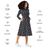 A person wearing a NerdyKeppie Raveyard Ghosts Trans Pride Long Sleeve Midi Dress With Pockets. 
