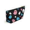NerdyKeppie Raveyard Ghosts Trans Pride Zipper Pouch with T-Bottom. A zippered accessory/makeup bag featuring a t-bottom and a Raveyard Ghosts pattern in transgender pride colors. This trans pride zipper pouch is fully lined and comes in two sizes.