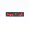 NerdyKeppie's Red "Angry Cripple" Embroidered Disability Pride Patch are stitched on sturdy rectangular duck cloth and backed with vinyl fuse.