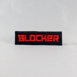 NerdyKeppie's Red "Blocker" Embroidered Roller Derby Patch are stitched on sturdy rectangular duck cloth and backed with vinyl fuse.