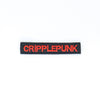 NerdyKeppie's Red "Cripplepunk" Embroidered Disability Pride Patch are stitched on sturdy rectangular duck cloth and backed with vinyl fuse.