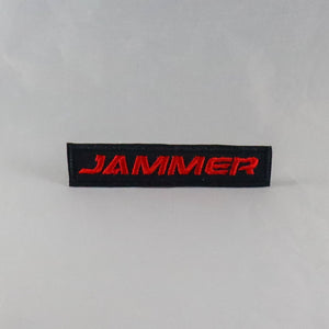 NerdyKeppie's Red "Jammer" Embroidered Roller Derby Patch are stitched on sturdy rectangular duck cloth and backed with vinyl fuse.
