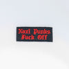NerdyKeppie's Red "Nazi Punks Fuck Off" Embroidered Patch are stitched on sturdy rectangular duck cloth and backed with vinyl fuse.
