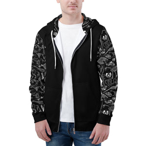 NerdyKeppie Animal Skeletons on Black Lightweight Zip Up Hoodie. 