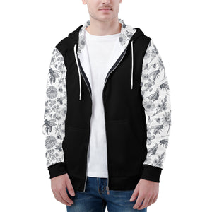 NerdyKeppie Bees Bees Bees on White Lightweight Zip Up Hoodie. 