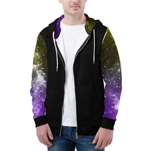 NerdyKeppie Galaxy Lightweight Non-Binary Pride Zip Up Hoodie. 