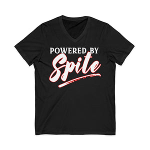 NerdyKeppie "Powered By Spite" V-Neck Tee Shirt. 