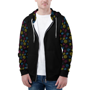 NerdyKeppie Scattered Dice Lightweight Pan Pride Zip Up Hoodie. 
