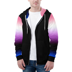NerdyKeppie Soft Fade Lightweight Genderfluid Pride Zip Up Hoodie. 
