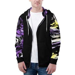 NerdyKeppie Splatter Wave Lightweight Non-Binary Pride Zip Up Hoodie. 