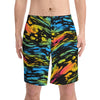 NerdyKeppie Splatter Wave Pan Pride Swim Trunks With Pockets. A pair of swim trunks featuring a Splatter Wave design in pansexual pride colors. These pan pride swim trunks are machine washable.