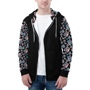 NerdyKeppie Stencil Roses Lightweight Trans Pride Zip Up Hoodie. 