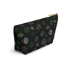 NerdyKeppie Scattered Dice Aro Pride Zipper Pouch with T-Bottom. A zippered accessory/makeup bag featuring a t-bottom and a Scattered Dice pattern in aromantic pride colors. This aro pride zipper pouch is fully lined and comes in two sizes.