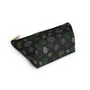 NerdyKeppie Scattered Dice Aro Pride Zipper Pouch with T-Bottom. A zippered accessory/makeup bag featuring a t-bottom and a Scattered Dice pattern in aromantic pride colors. This aro pride zipper pouch is fully lined and comes in two sizes.
