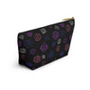 NerdyKeppie Scattered Dice Genderfluid Pride Zipper Pouch with T-Bottom. A zippered accessory/makeup bag featuring a t-bottom and a Scattered Dice pattern in genderfluid pride colors. This genderfluid pride zipper pouch is fully lined and comes in two sizes.