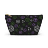 NerdyKeppie Scattered Dice Genderqueer Pride Zipper Pouch with T-Bottom. A zippered accessory/makeup bag featuring a t-bottom and a Scattered Dice pattern in genderqueer pride colors. This genderqueer pride zipper pouch is fully lined and comes in two sizes.