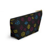 NerdyKeppie Scattered Dice Pan Pride Zipper Pouch with T-Bottom. A zippered accessory/makeup bag featuring a t-bottom and a Scattered Dice pattern in pansexual pride colors. This pan pride zipper pouch is fully lined and comes in two sizes.