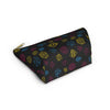 NerdyKeppie Scattered Dice Pan Pride Zipper Pouch with T-Bottom. A zippered accessory/makeup bag featuring a t-bottom and a Scattered Dice pattern in pansexual pride colors. This pan pride zipper pouch is fully lined and comes in two sizes.