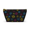 NerdyKeppie Scattered Dice Pan Pride Zipper Pouch with T-Bottom. A zippered accessory/makeup bag featuring a t-bottom and a Scattered Dice pattern in pansexual pride colors. This pan pride zipper pouch is fully lined and comes in two sizes.