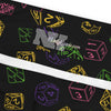 A person wearing a NerdyKeppie Scattered Dice Plus Size Lesbian Pride Leggings. 