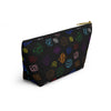 NerdyKeppie Scattered Dice Progress Pride Zipper Pouch with T-Bottom. A zippered accessory/makeup bag featuring a t-bottom and a Scattered Dice pattern in Progress pride colors. This Progress pride zipper pouch is fully lined and comes in two sizes.