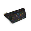 NerdyKeppie Scattered Dice Progress Pride Zipper Pouch with T-Bottom. A zippered accessory/makeup bag featuring a t-bottom and a Scattered Dice pattern in Progress pride colors. This Progress pride zipper pouch is fully lined and comes in two sizes.