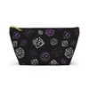 NerdyKeppie Scattered Dice Queer Pride Zipper Pouch with T-Bottom. A zippered accessory/makeup bag featuring a t-bottom and a Scattered Dice pattern in queer pride colors. This queer pride zipper pouch is fully lined and comes in two sizes.